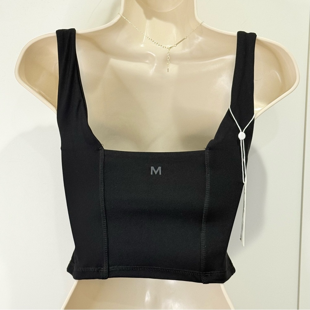 SOLD Monday Body Zion Tank Top Black Ivory Piping Medium Cropped Yoga Workout - Picture 6 of 13